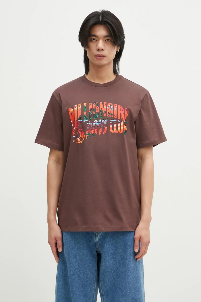 Bavlněné tričko Billionaire Boys Club Tropical Island Fill Arch Logo potisk hnědá B24460