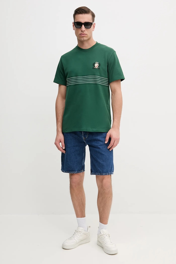 Βαμβακερό μπλουζάκι Lacoste TH0025 πράσινο SS25