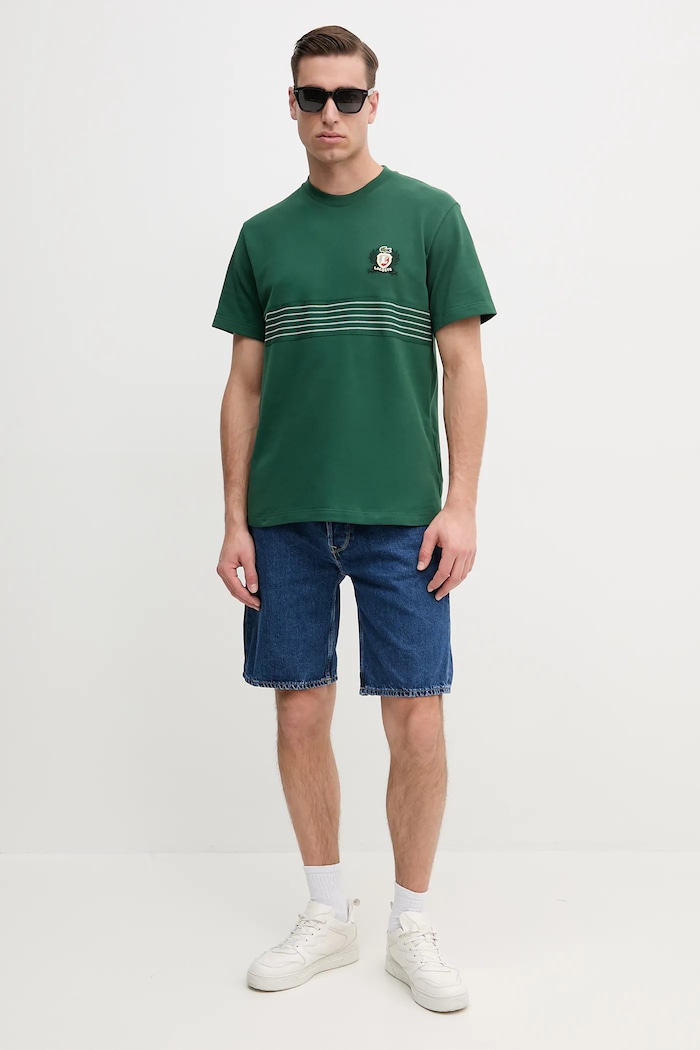 Βαμβακερό μπλουζάκι Lacoste TH0025 πράσινο SS25