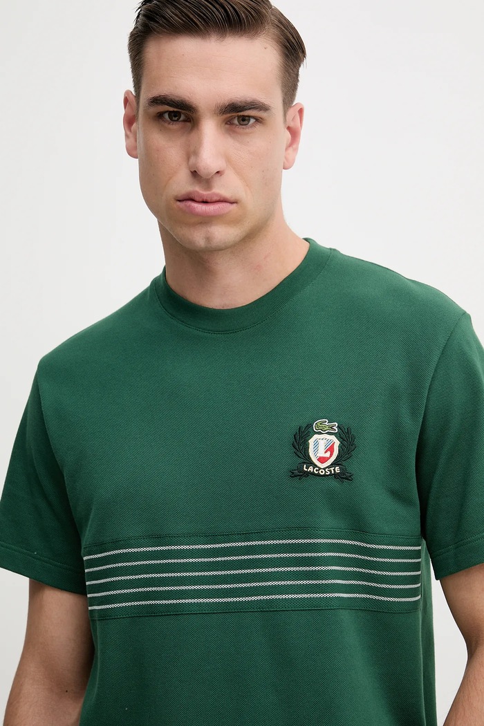 Βαμβακερό μπλουζάκι Lacoste πράσινο TH0025