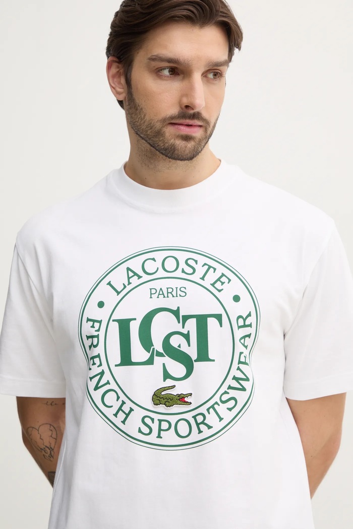 Bavlněné tričko Lacoste béžová TH2753