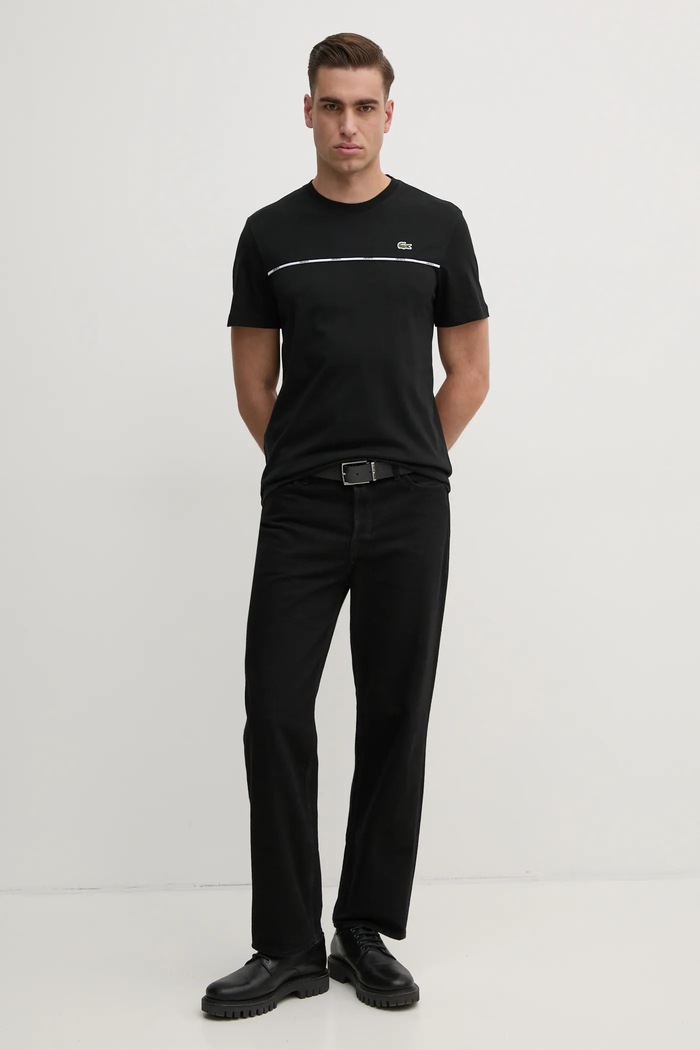 Bavlněné tričko Lacoste TH9842 černá SS25