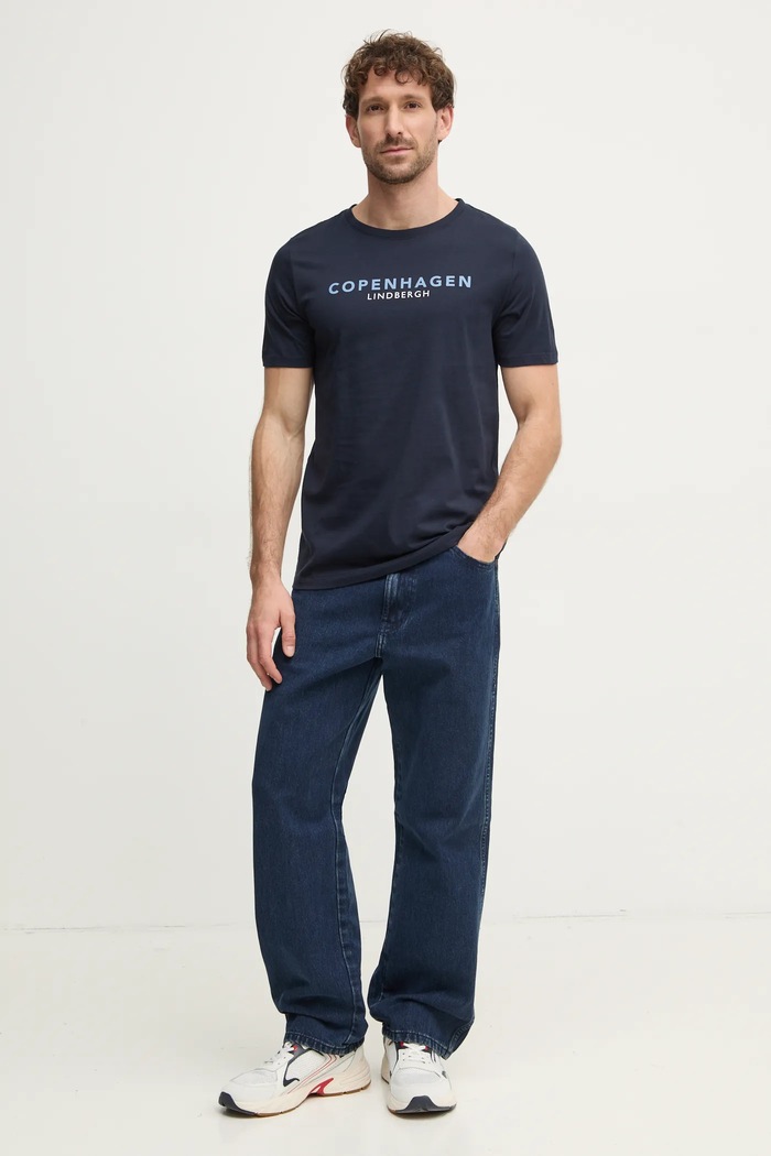 Bavlněné tričko Lindbergh 30.400200.NAVY.424 námořnická modř SS25