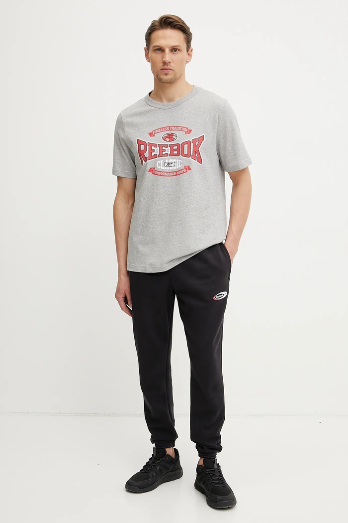 Pamučna majica Reebok Classic 100218840 siva SS25