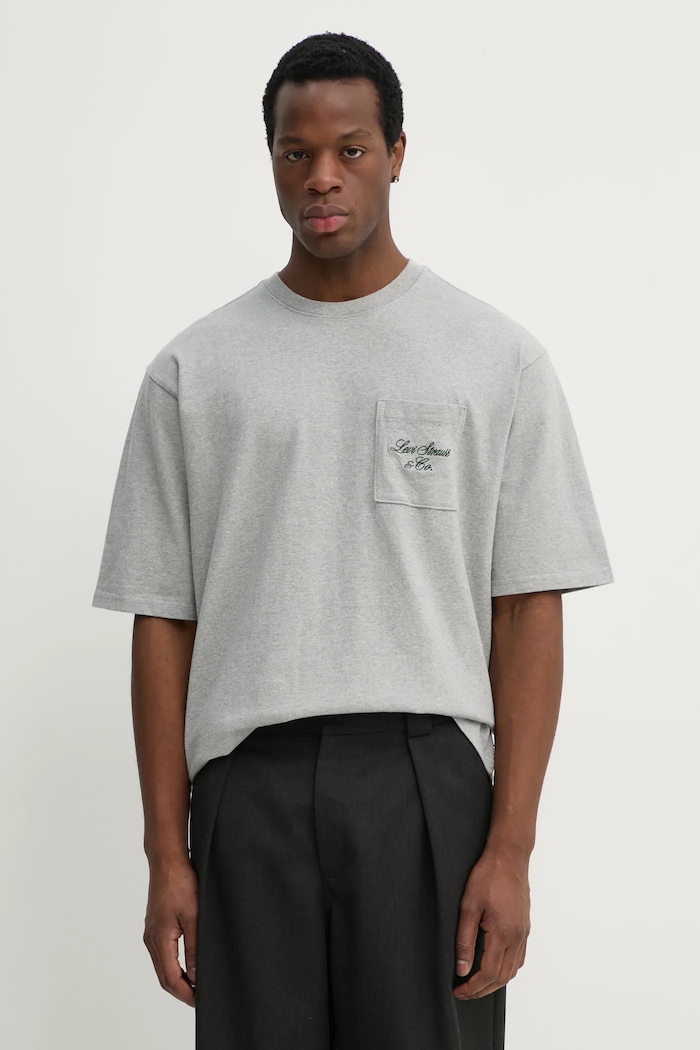 Levi's tricou din bumbac HALF SLEEVE GR PCKT T imprimeu gri 001MH
