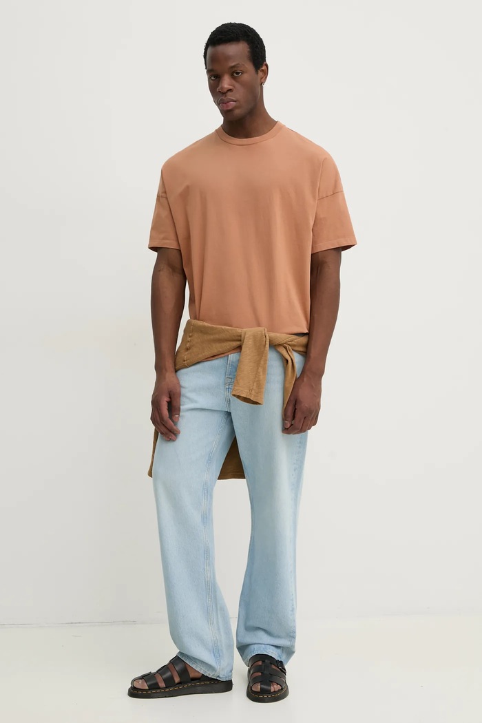 Bavlněné tričko American Vintage MFIZ02AE25 hnědá SS25