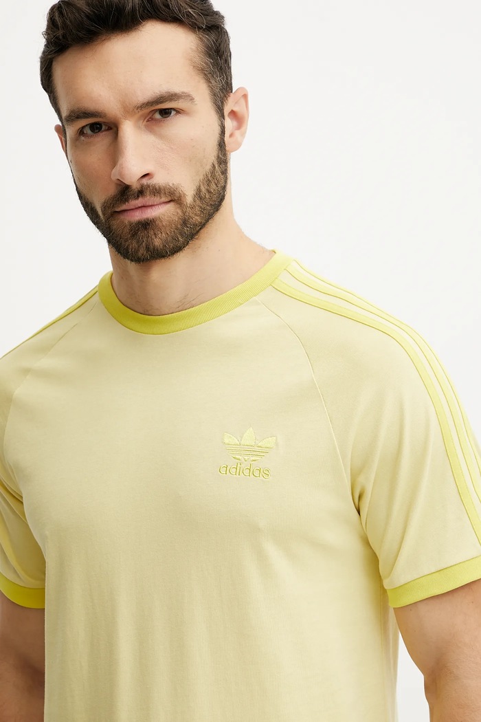 adidas Originals t-shirt bawełniany 3-Stripes żółty JN7021