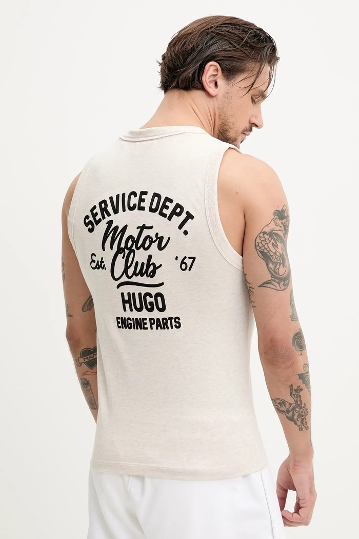Hugo Blue tricou din bumbac imprimeu bej 50534750