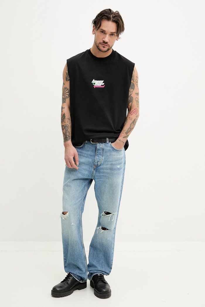 Hugo Blue tricou din bumbac 50536121 negru SS25