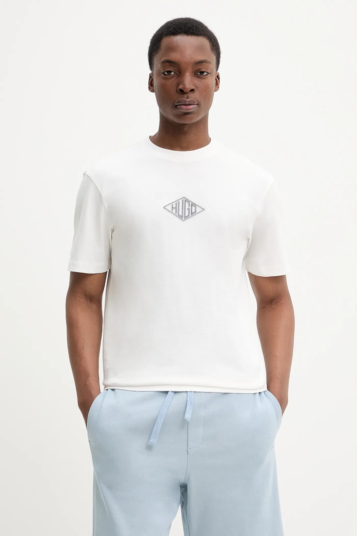HUGO tricou din bumbac imprimeu alb 50534951