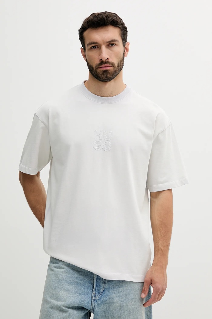 HUGO T-shirt bawełniany biały 50535302