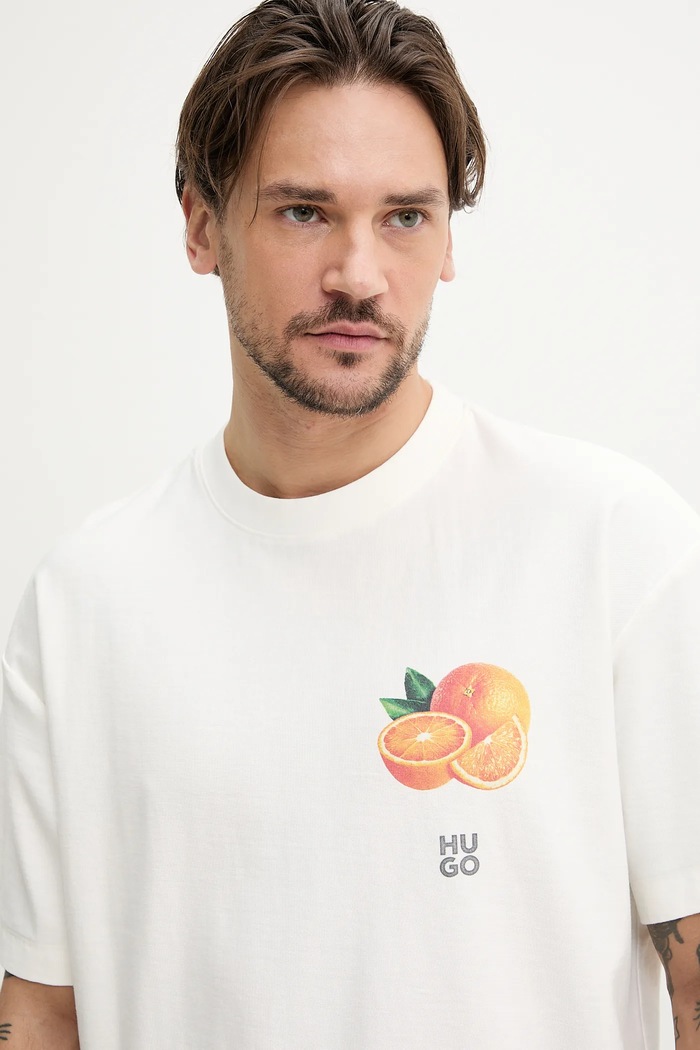 Bavlněné tričko HUGO béžová 50537576