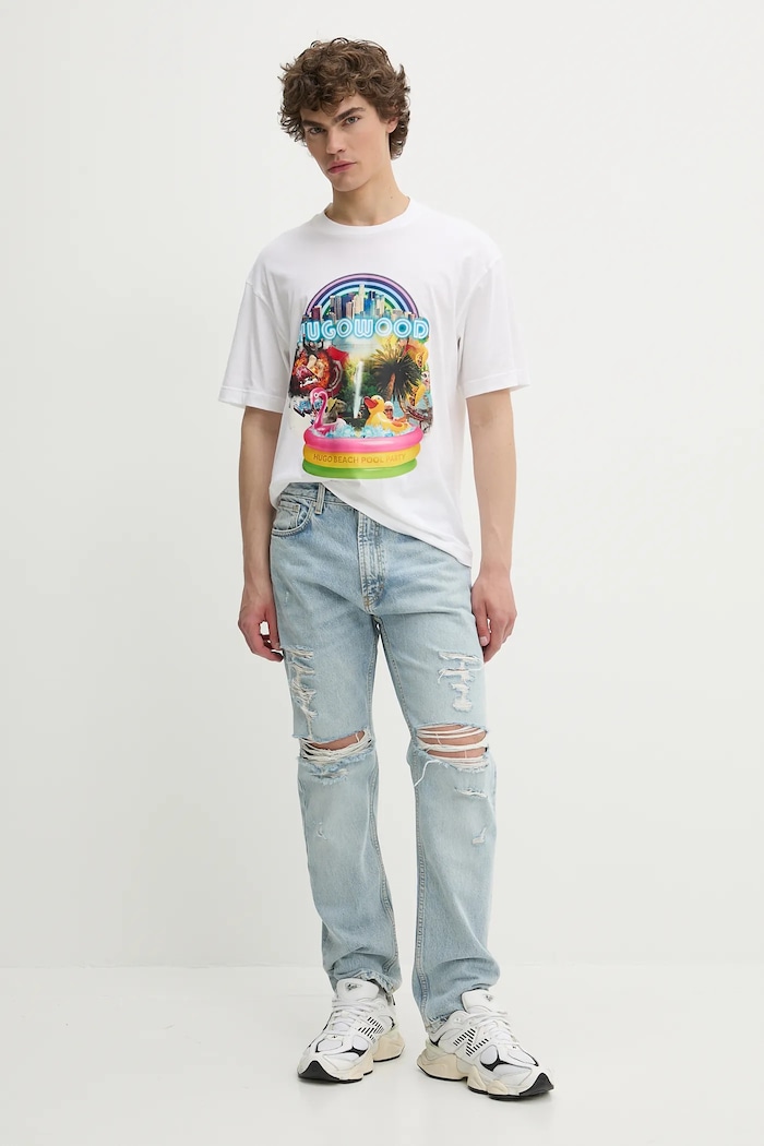 HUGO t-shirt bawełniany 50538512 biały SS25