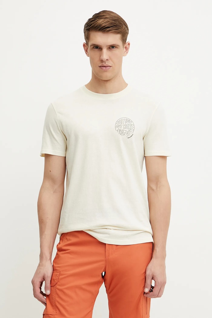 Tričko Fjallraven Hemp Blend Out Here potisk béžová F12600265