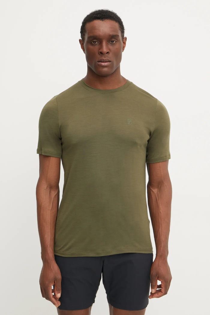 Sportovní triko Fjallraven Abisko Wool hladký zelená F87193