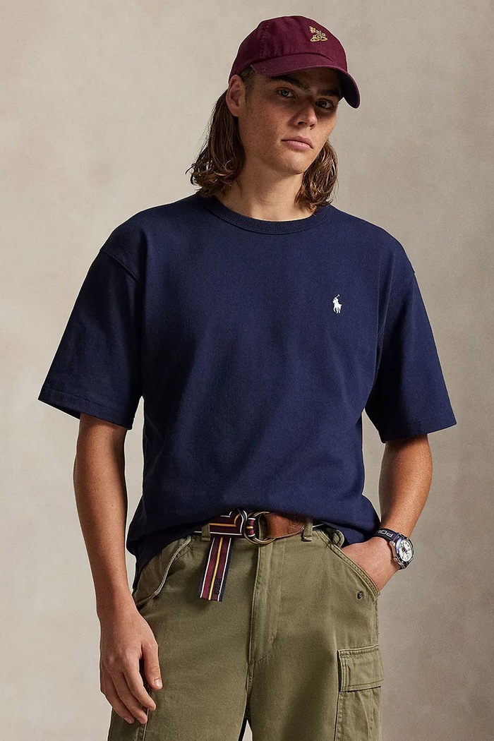 Βαμβακερό μπλουζάκι Polo Ralph Lauren Tee χαλαρό σκούρο μπλε 710964716