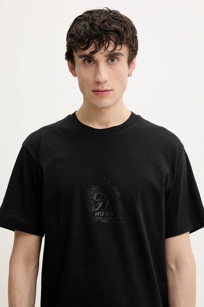 T-shirt bawełniany HUGO 50538246 czarny