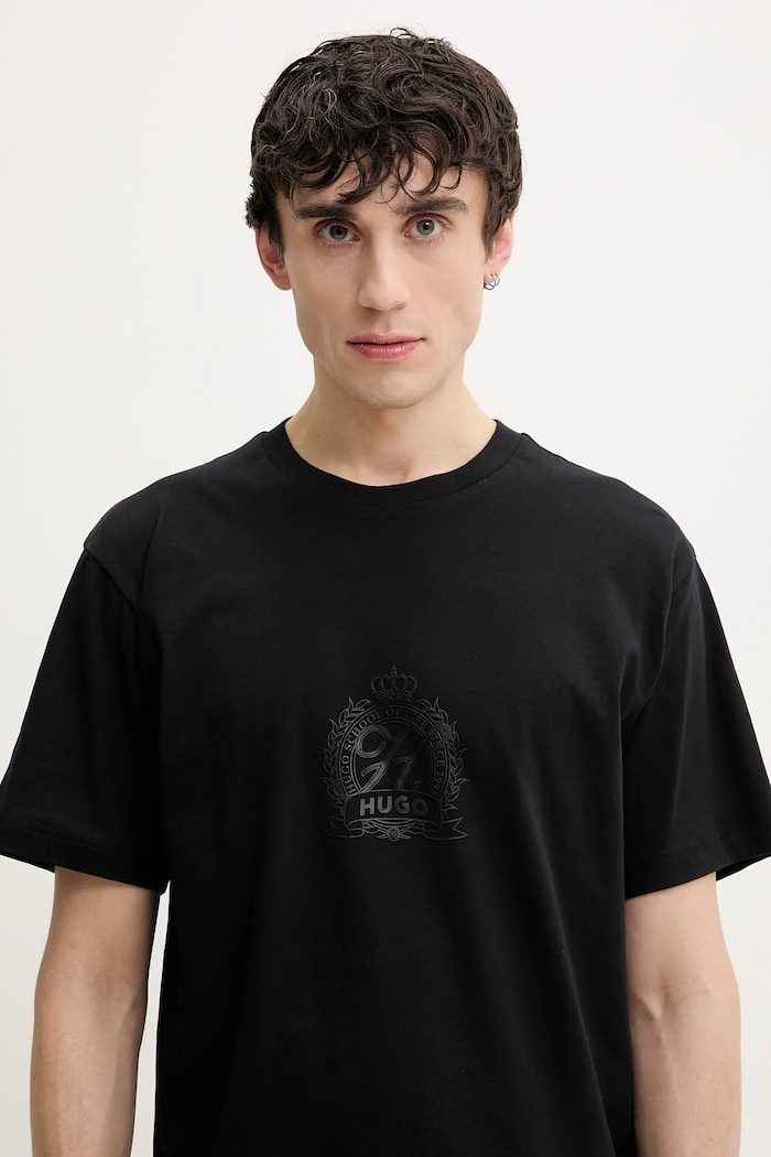 T-shirt bawełniany HUGO 50538246 czarny