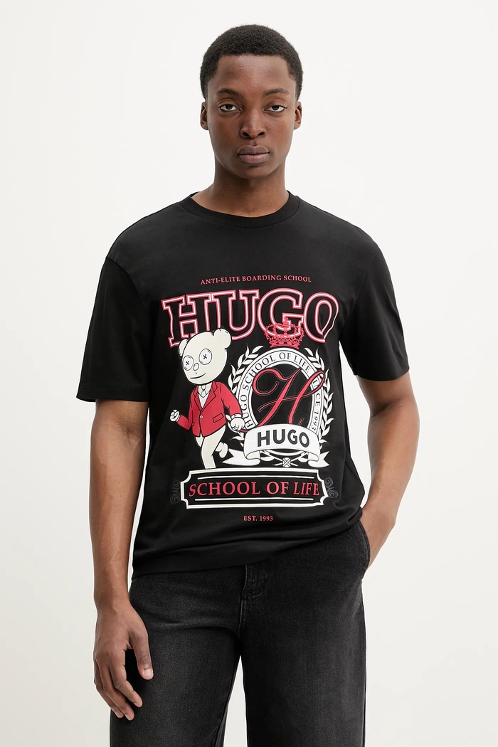 HUGO t-shirt bawełniany nadruk czarny 50538254