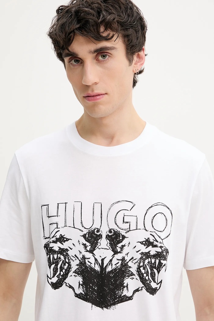 Βαμβακερό μπλουζάκι HUGO San Jared-C 50538257 λευκό
