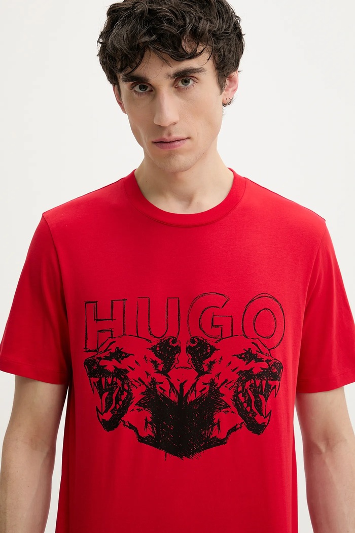 Βαμβακερό μπλουζάκι HUGO San Jared-C κόκκινο 50538257