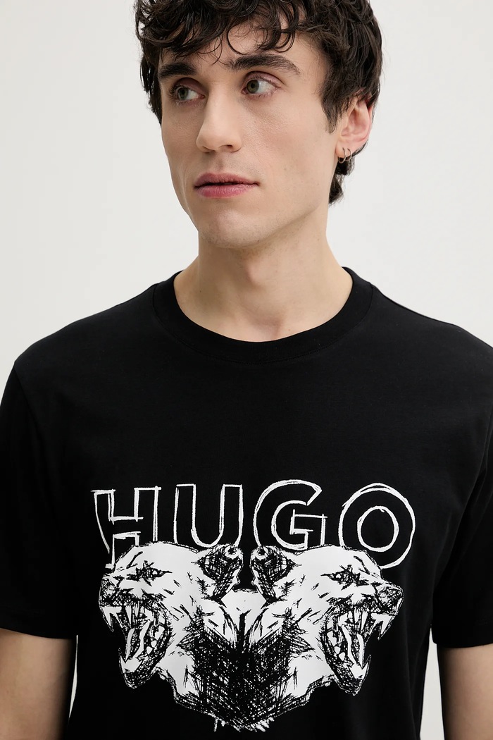 Памучна тениска HUGO Durro черен 50538257