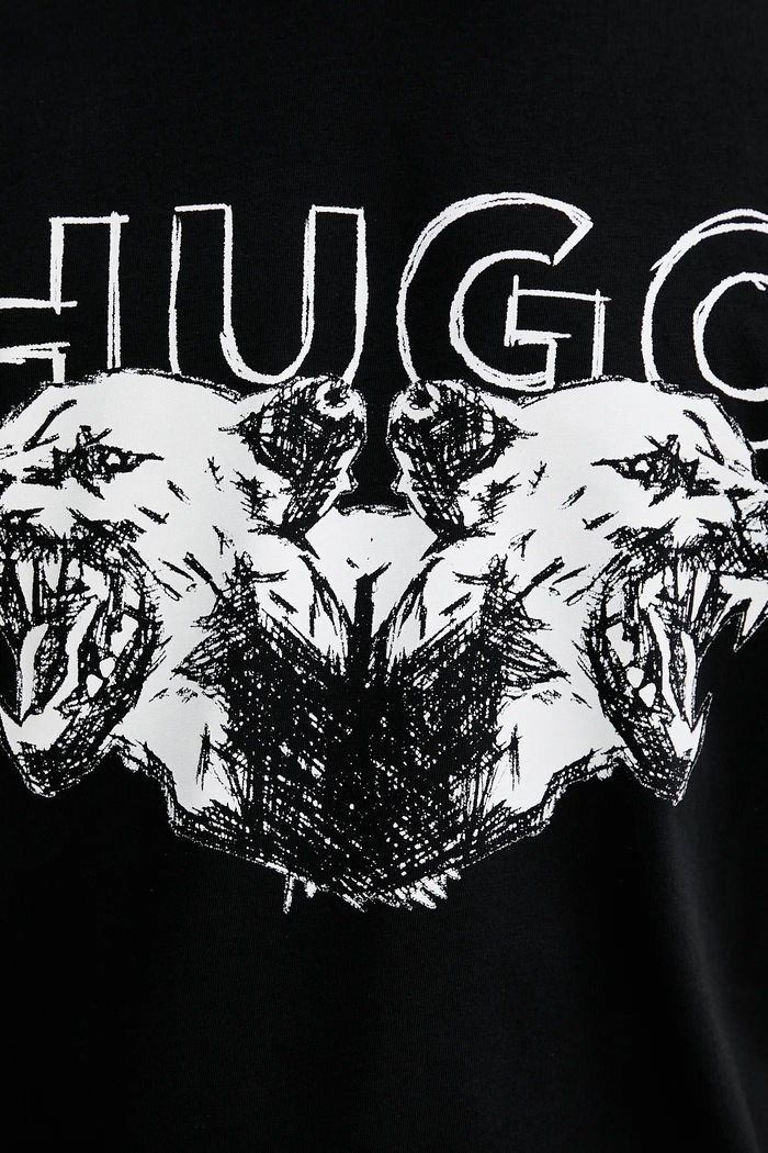 Памучна тениска HUGO Durro 50538257 черен