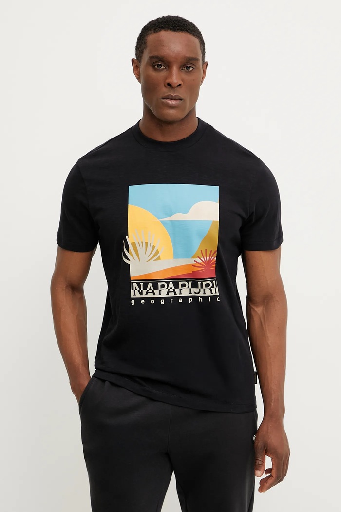 Napapijri t-shirt bawełniany S-Arbia nadruk czarny NP0A4IE39411