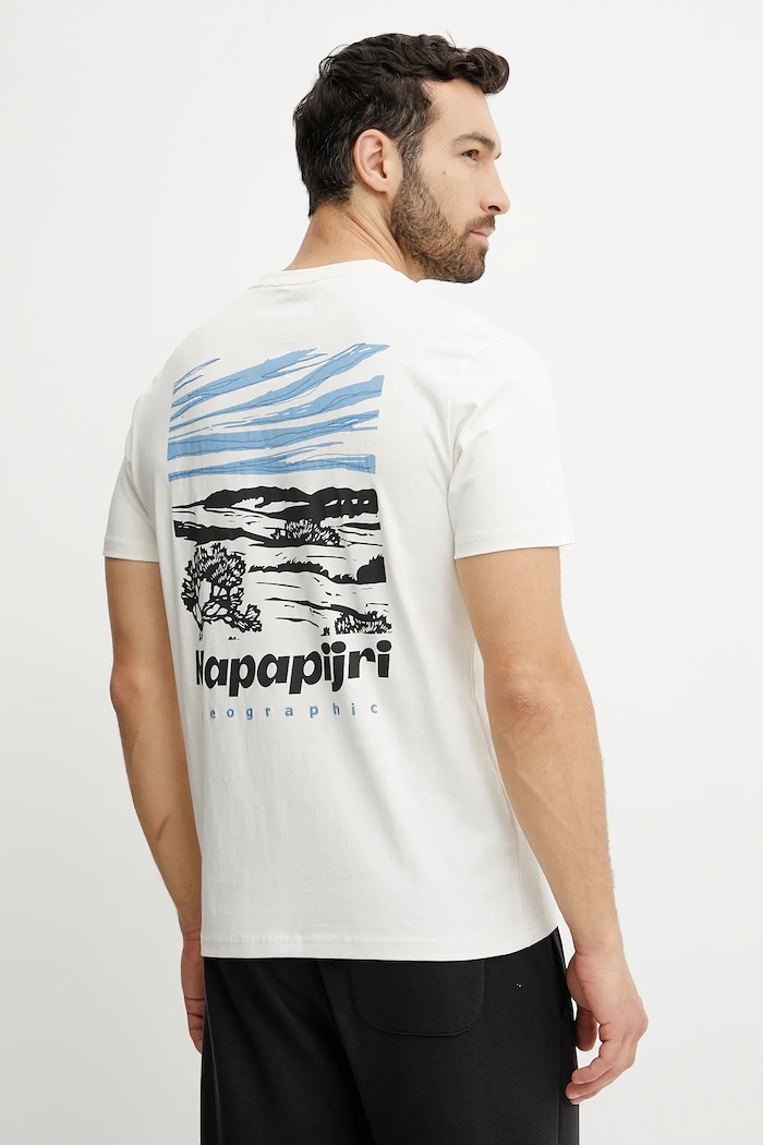 Napapijri tricou din bumbac S-Vignoni print bej NP0A4ILXN1A1