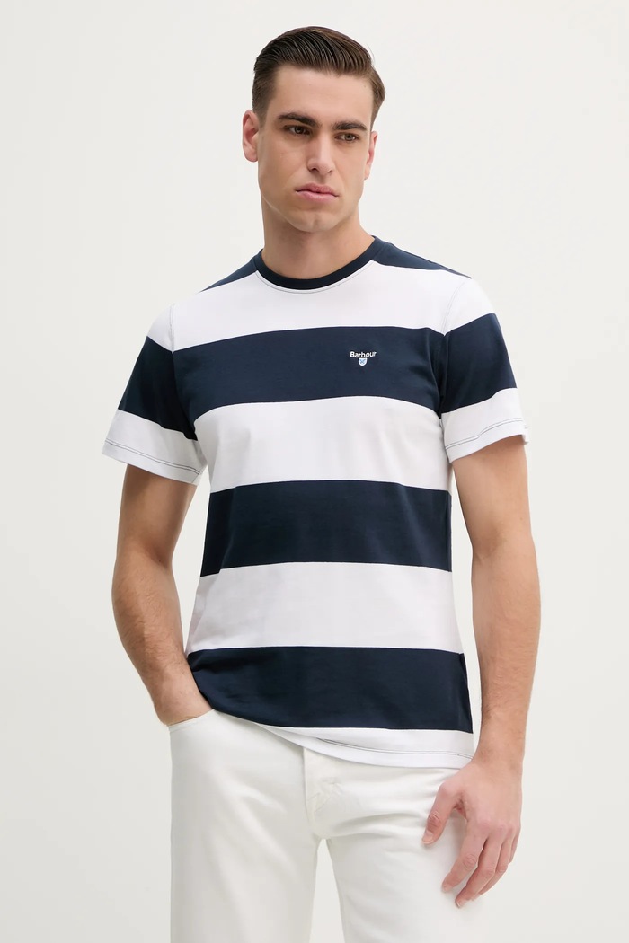 Bavlněné tričko Barbour Whalton Stripe T-Shirt regular námořnická modř MTS1255