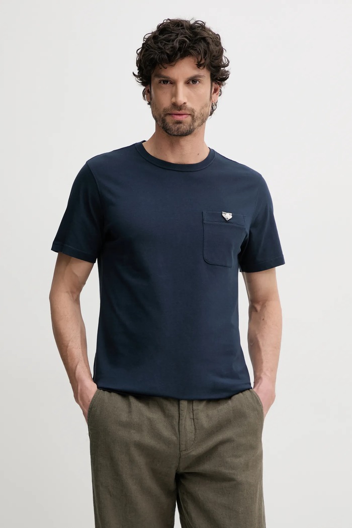 Bavlněné tričko Barbour Tothill Tailored Fit T-Shirt hladký námořnická modř MTS1419