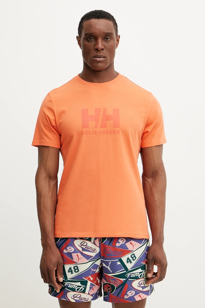 Bombažna kratka majica Helly Hansen HH LOGO Potisk oranžna 54596