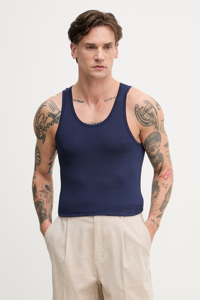 United Colors of Benetton top da uomo in cotone con elastan blu navy 3OP82H257