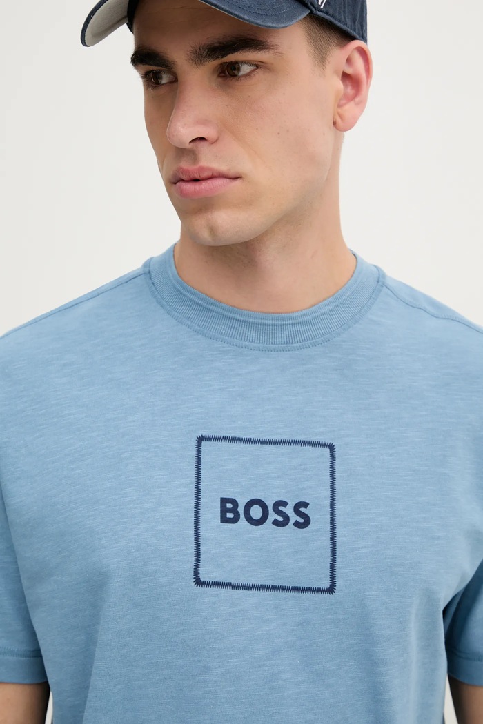 BOSS Orange t-shirt z domieszką lnu niebieski 50536729