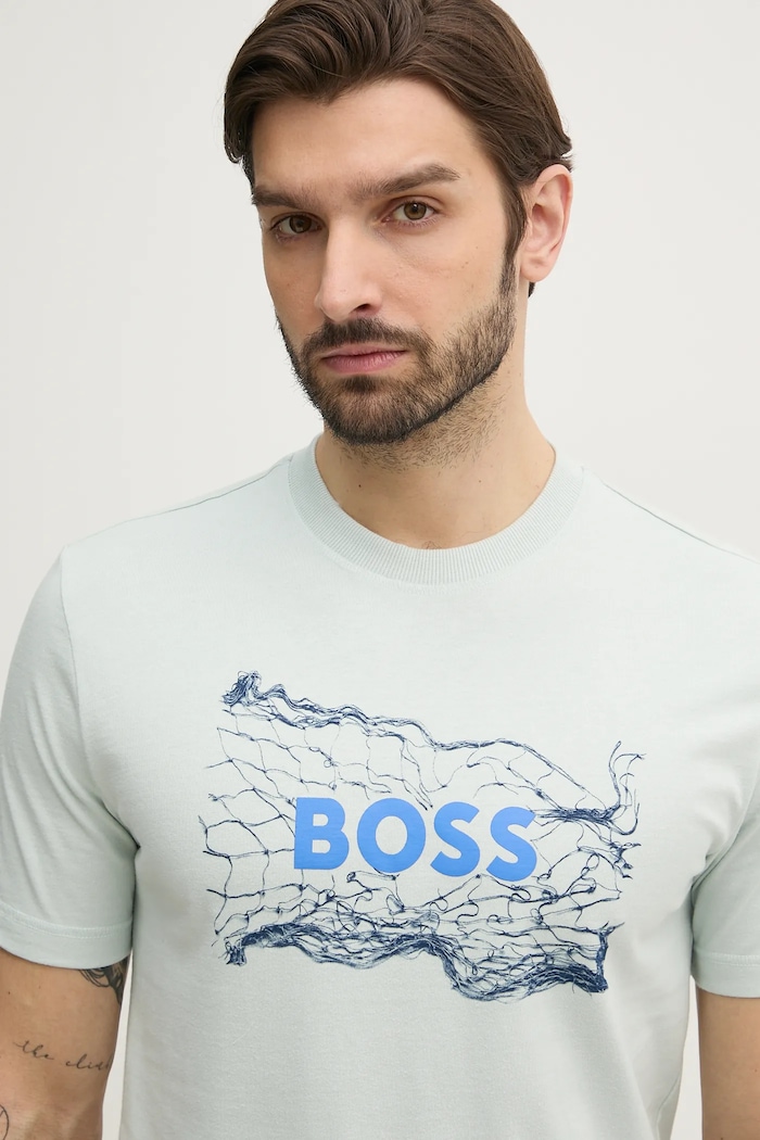 Bavlněné tričko BOSS Orange tyrkysová 50539186