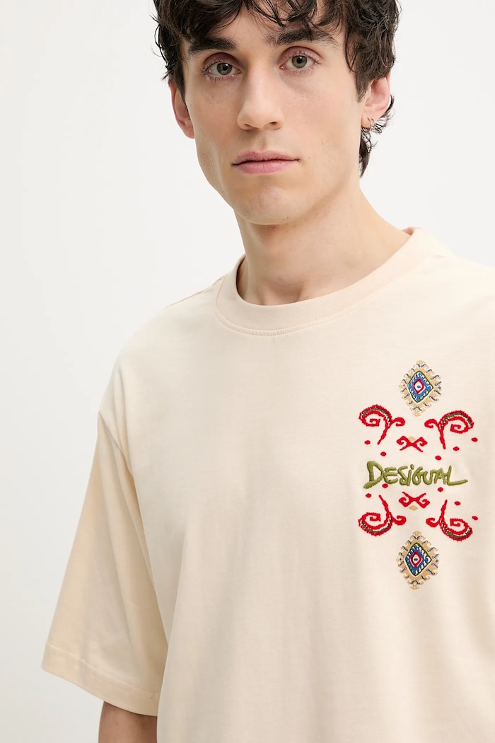 Desigual tricou din bumbac WISCONSIN bej 25SMTK10