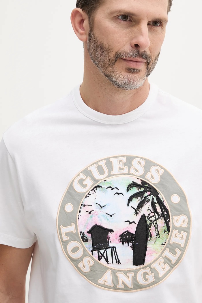 Βαμβακερό μπλουζάκι Guess λευκό M5GI15.K8FQ4