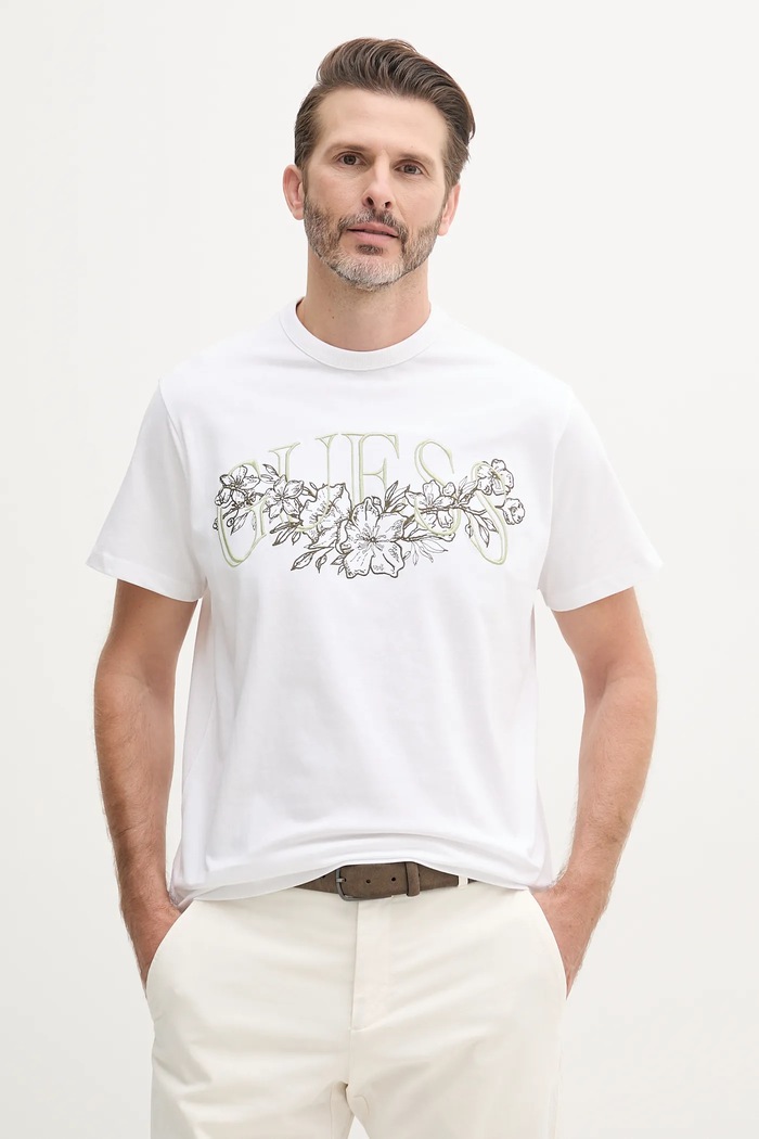 Guess t-shirt bawełniany aplikacja biały M5GI17.K8FQ4