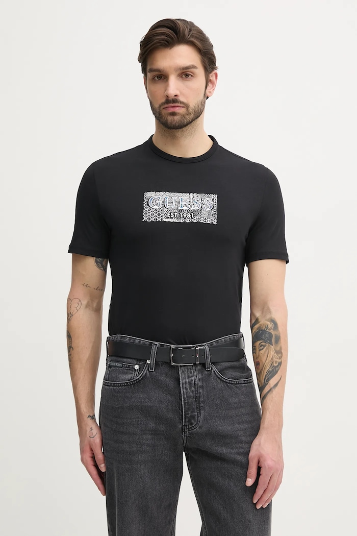 Μπλουζάκι Guess με ελαστάν μαύρο M5GI19.J1314