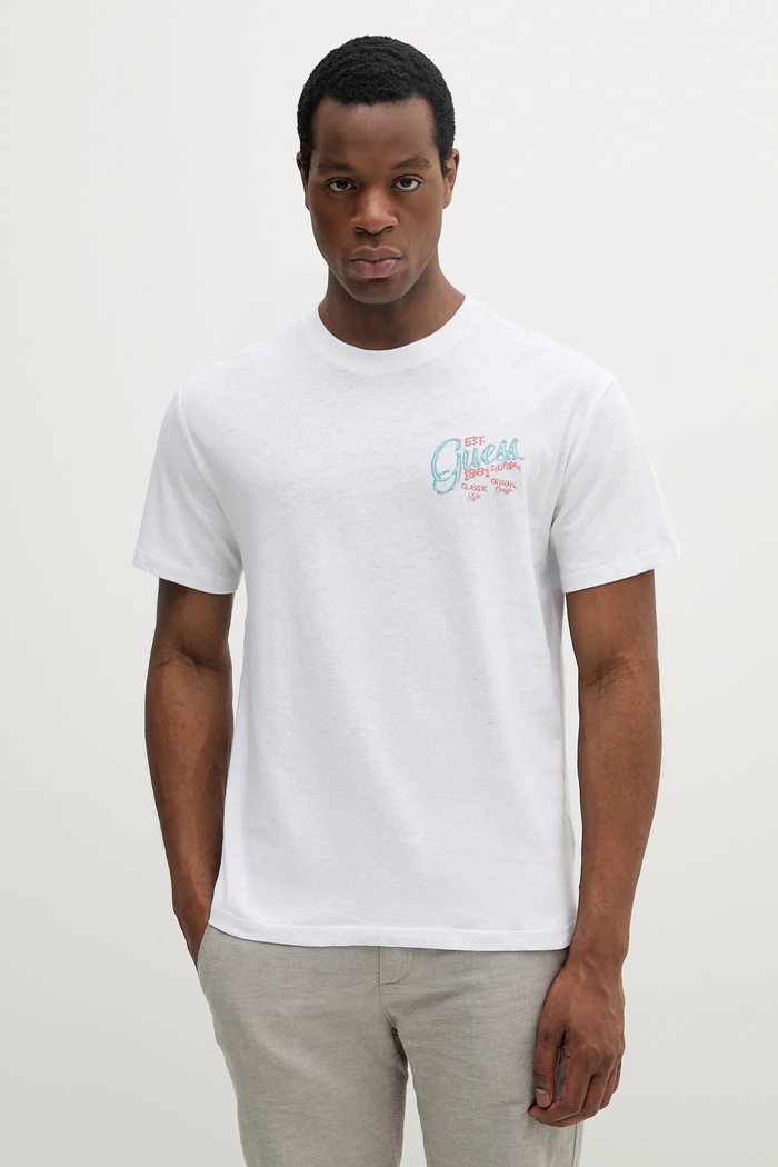 Odzież Guess t-shirt z domieszką lnu M5GI21.KCT41 biały