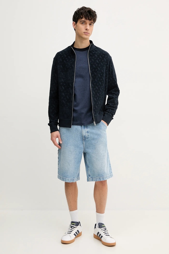 Βαμβακερό μπλουζάκι BOSS San Jared-C 50534030 σκούρο μπλε AW25