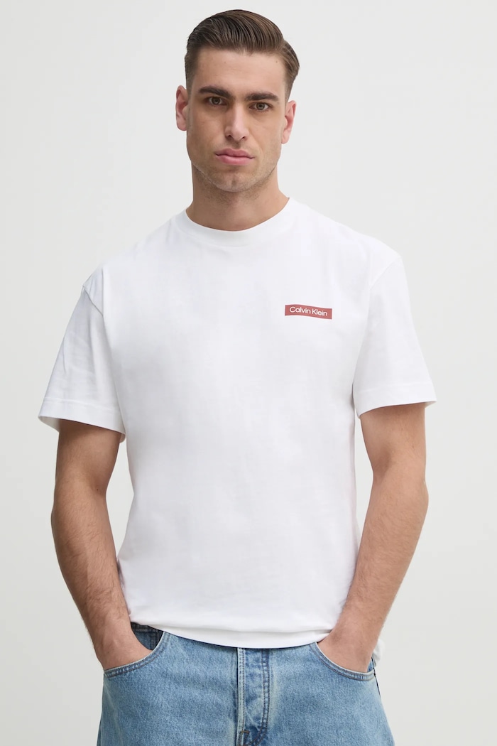 Βαμβακερό μπλουζάκι Calvin Klein στάμπα λευκό K10K114158