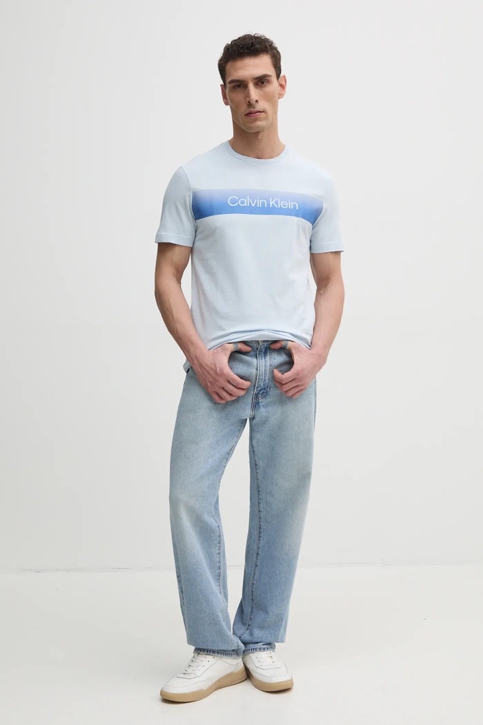 Pamučna majica Calvin Klein K10K114163 plava SS25