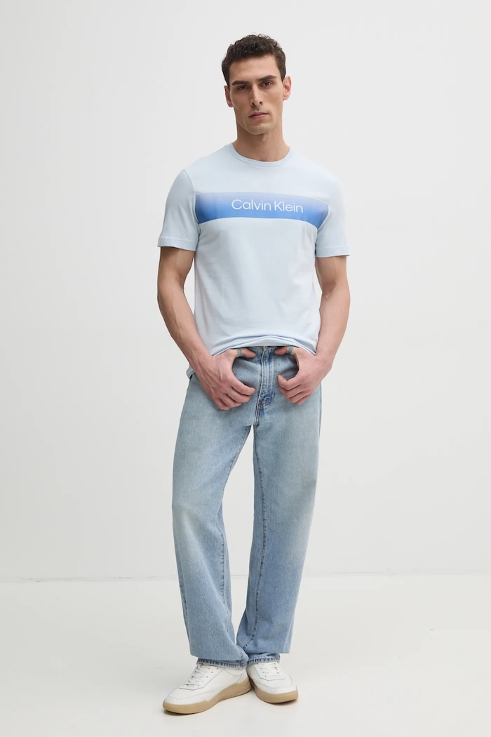 Pamučna majica Calvin Klein K10K114163 plava SS25