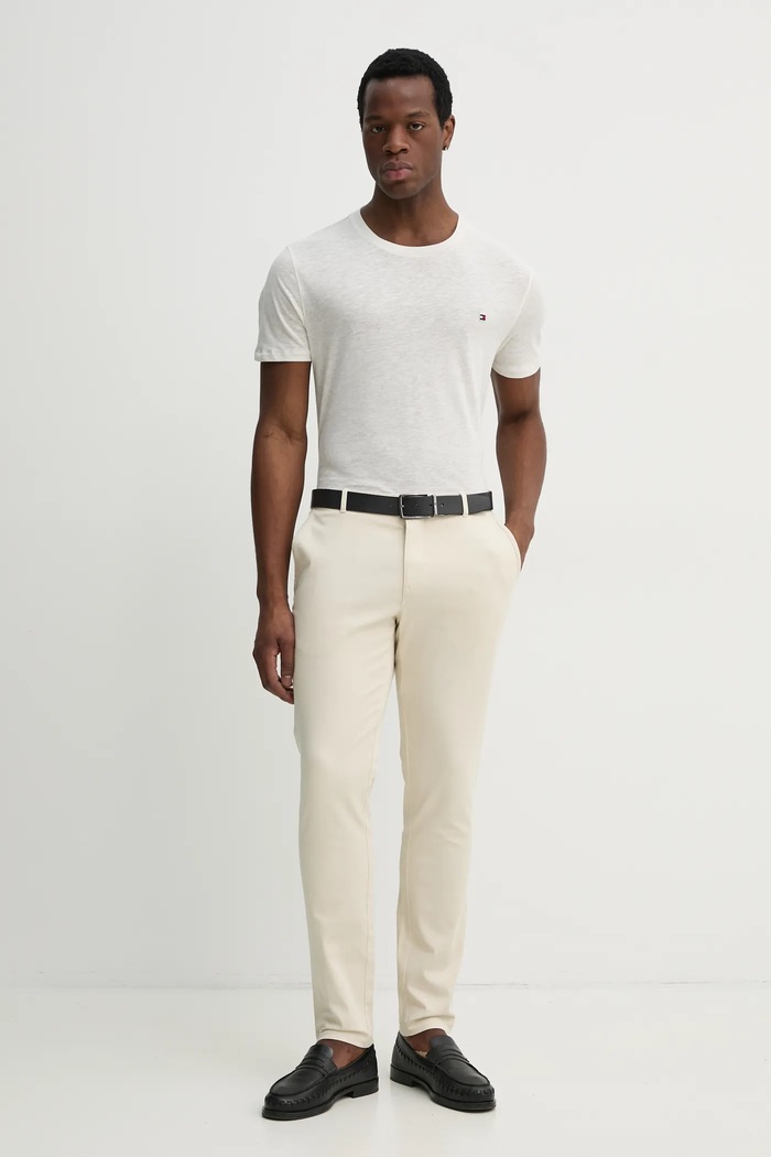 Tommy Hilfiger t-shirt z domieszką lnu UM0UM03527 beżowy SS25