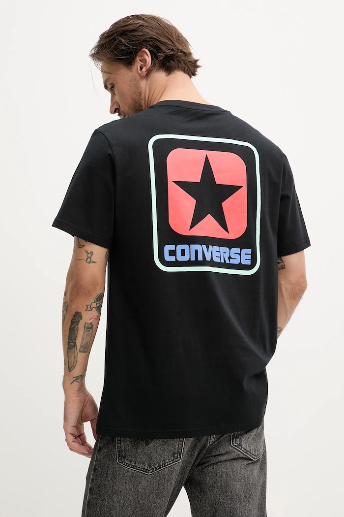 Bavlnené tričko Converse potlač čierna 10027993.A01
