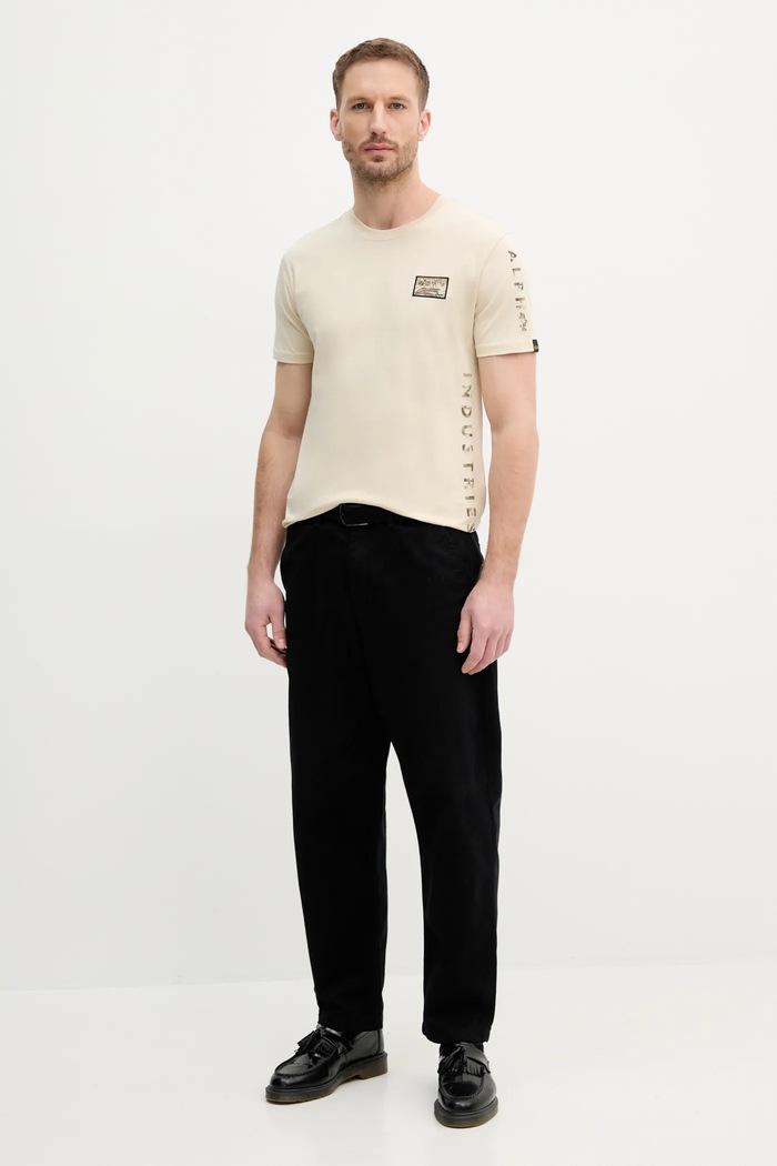 Pamučna majica Alpha Industries Camo Sleeve T 156522 bež SS26