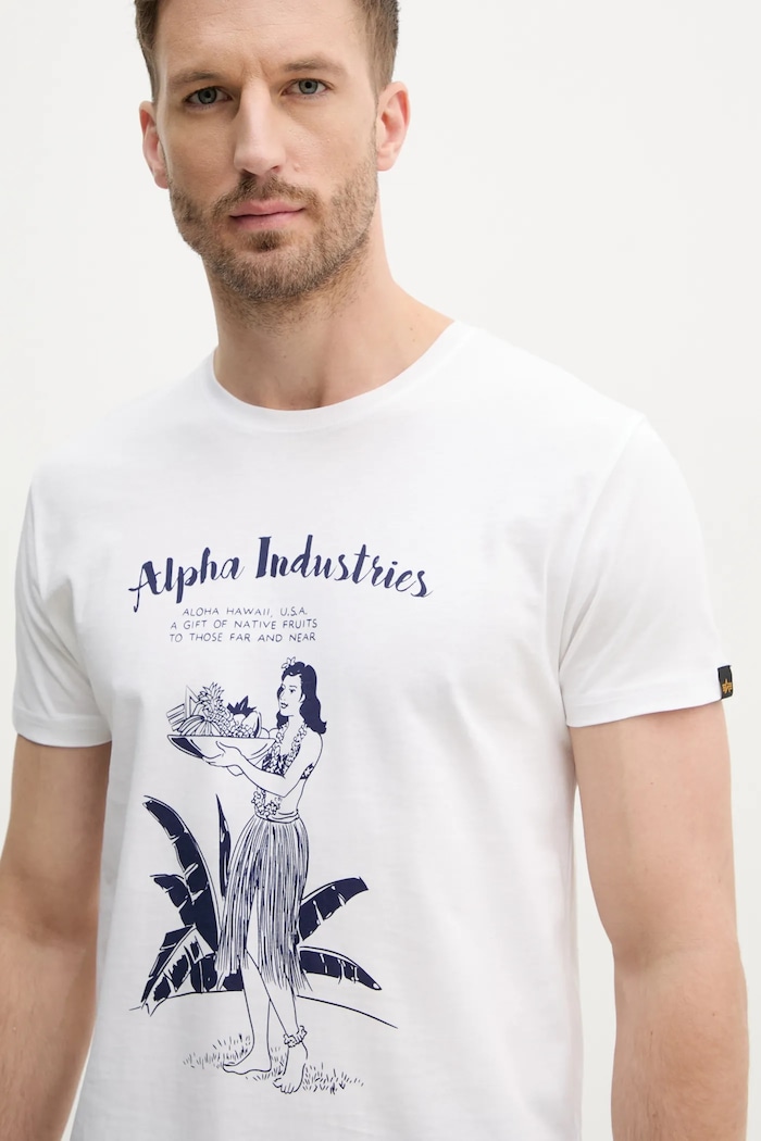 Alpha Industries t-shirt bawełniany Alpha Hawaii T biały 156525