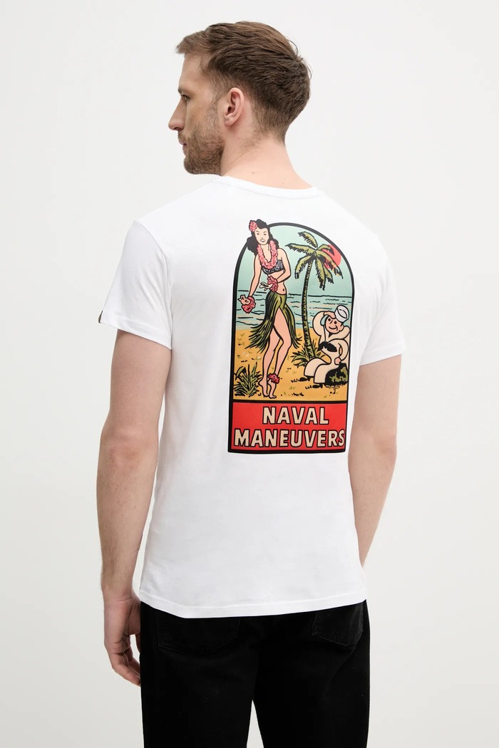 Alpha Industries t-shirt bawełniany Naval T BP nadruk biały 156536
