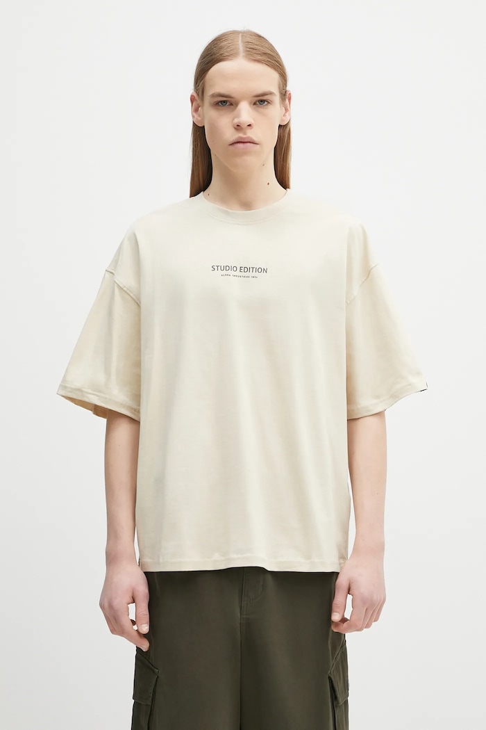 Одяг Бавовняна футболка Alpha Industries Studio Edition BP T 156553 бежевий